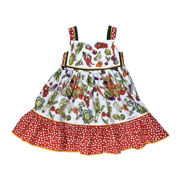 Veggie & Polka Dot Print Dress